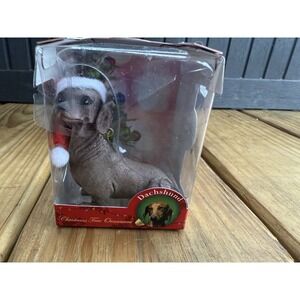 Christmas Pet Dog Holiday Ornament Dachshund Santa Hat stocking stuffer